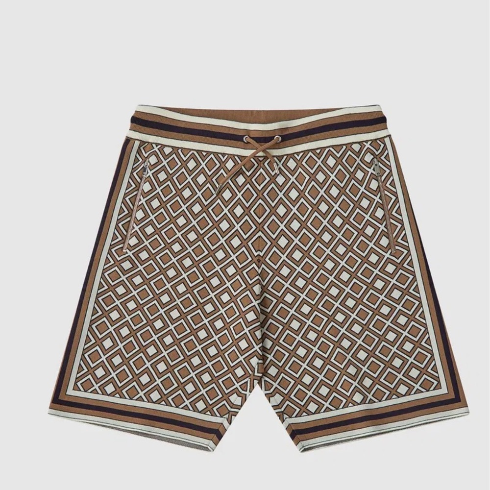 NEW Reiss Brown Geometric Patterned Men Shorts